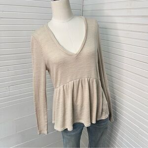 Anthropologie T.La Beige V-neck Jill Babydoll Peplum Top